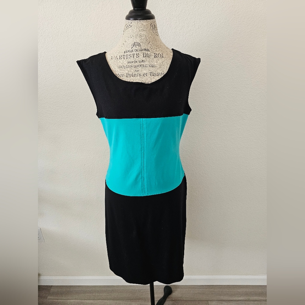 Cynthia Rowley Black Teal Turquoise Shift Color Block Dress size L